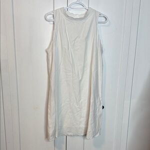 Priv Elegant White Sleeveless Dress - Scalloped shoulder & neckline - XL - Linen